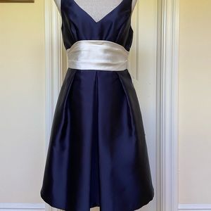 NWT Patra Navy and White Satin Dress with Bow on Back ELEGANT and classic 10